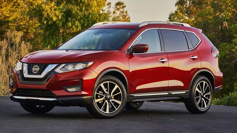 2020 Nissan Rogue in red.
